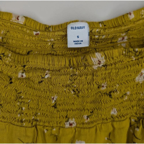 Old Navy Mustard Floral Smocked Front Back Short Sleeve Blouse Women S - Picture 3 of 6